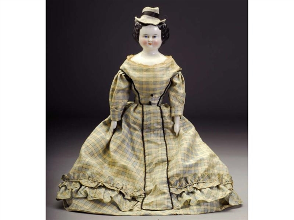 HIGH BROW CHINA LADY DOLL WITH HAT.               