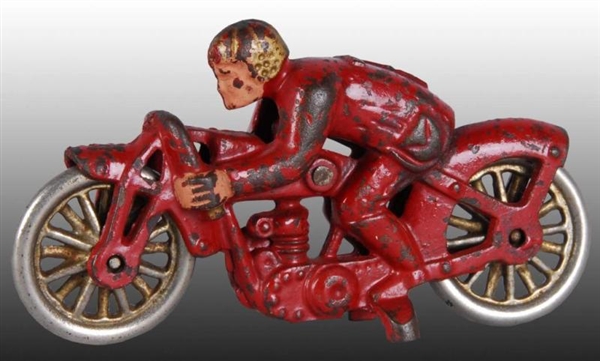 CAST IRON HUBLEY #7 TOY RACER MOTORCYCLE.         