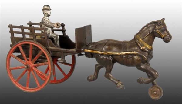 CAST IRON ONE HORSE ROAD CART TOY.                