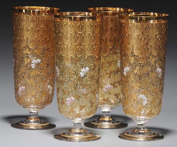 LOT OF 4: MOSER GILDED AND ENAMELED FOOTED GLASSES