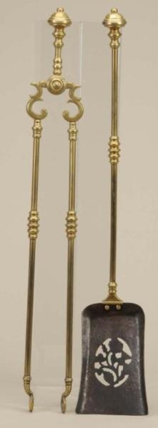 LOT OF 2: SET OF ENGLISH BRASS FIREPLACE TOOLS.   