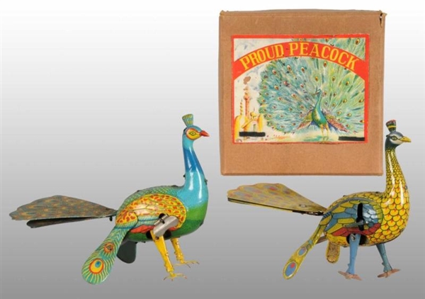 LOT OF 2: TIN PEACOCK WIND-UP TOYS.               
