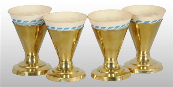 LOT OF 4: BRASS SNO-CONE & PARFAIT HOLDERS.       