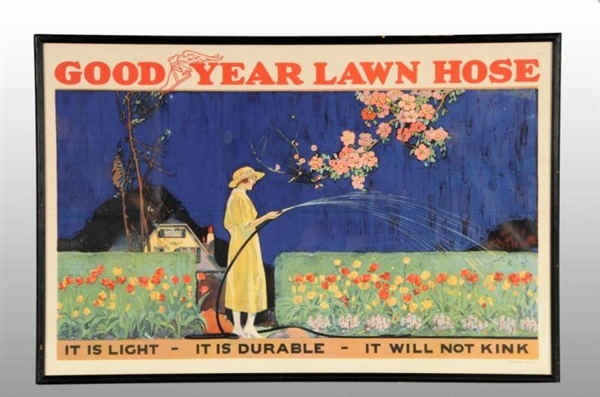 FRAMED PAPER GOODYEAR LAWN HOSE POSTER.           