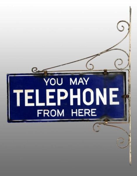 PORCELAIN TELEPHONE FLANGE WITH ORNATE BRACKET.   