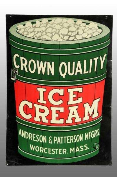 EMBOSSED TIN CROWN QUALITY ICE CREAM SIGN.        