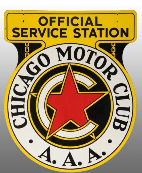 PORCELAIN CHICAGO MOTOR CLUB 2-SIDED SIGN.        