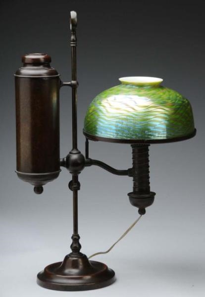 VINTAGE TIFFANY STUDENT LAMP WITH GLASS SHADE.    