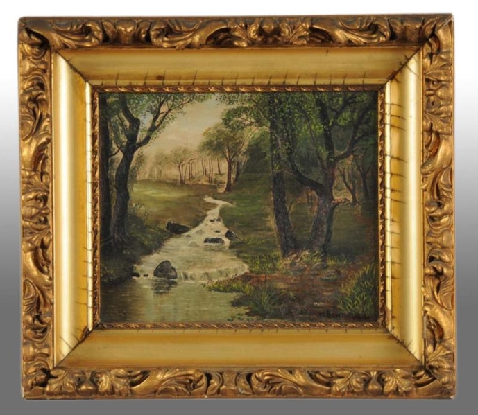COUNTRY RIVER SCENE PAINTING BY SCHRADER.         