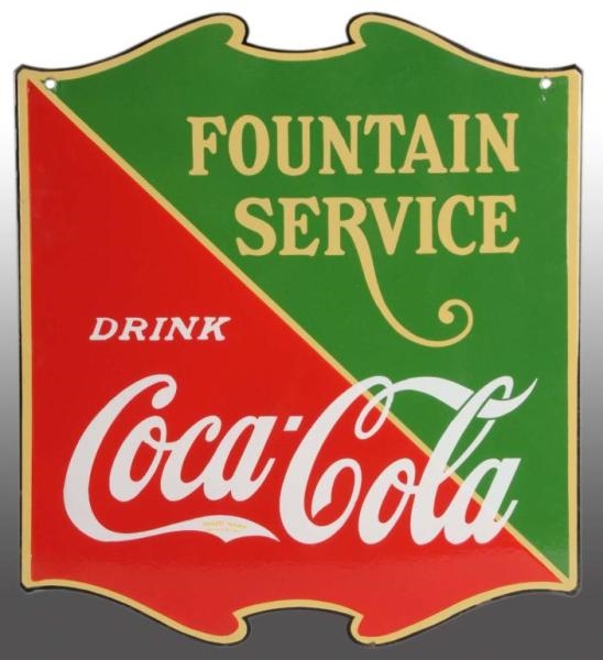 PORCELAIN COCA-COLA FOUNTAIN SERVICE 2-SIDED SIGN.