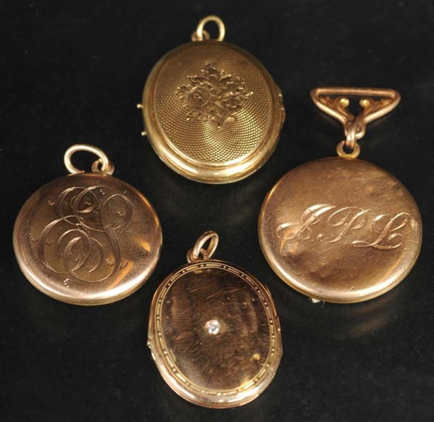 LOT OF 4: ANTIQUE JEWELRY YELLOW GOLD LOCKETS.    