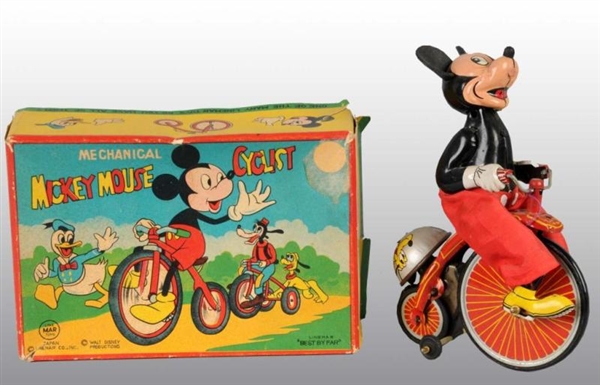 WALT LINEMAR MICKEY MOUSE CYCLIST TOY IN ORIG BOX 