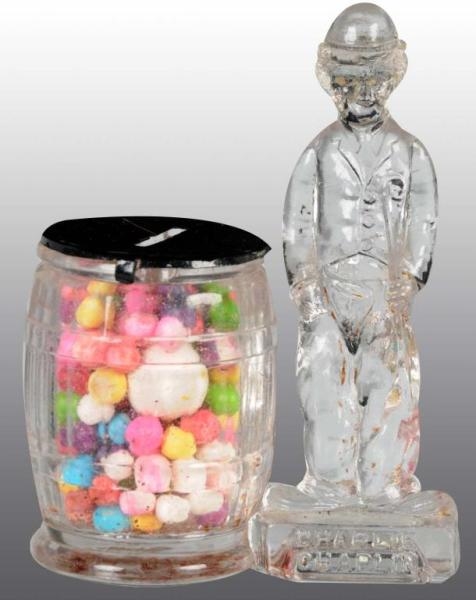 GLASS CHARLIE CHAPLIN CANDY CONTAINER.            