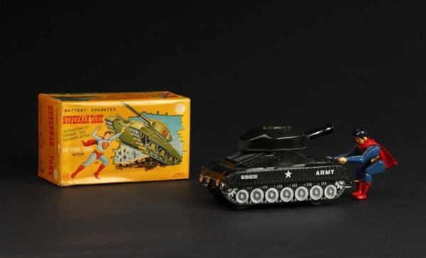TIN LINEMAR SUPERMAN TANK BATTERY-OPERATED TOY.   