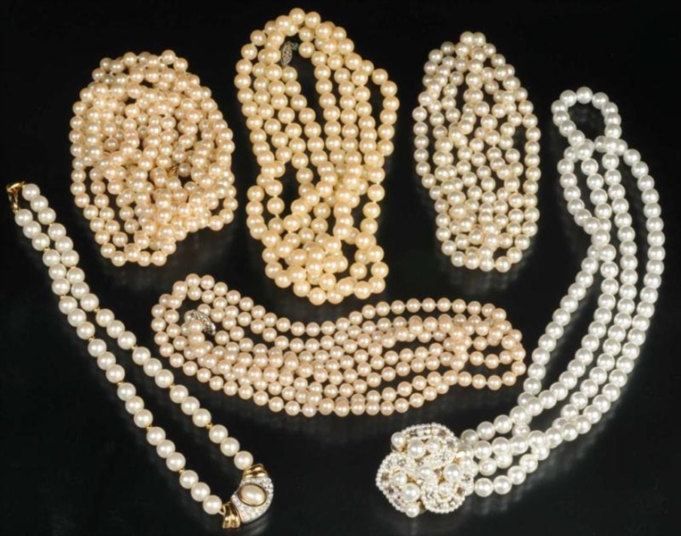 LOT OF 6: ANTIQUE JEWELRY PEARL STRANDS.          