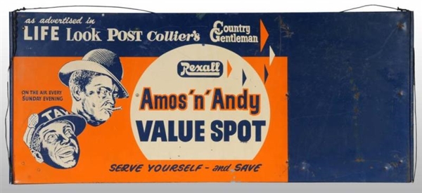 METAL AMOS N ANDY REXALL ADVERTISING SIGN.       