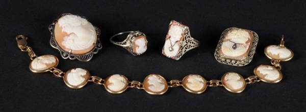 LOT OF 5: CAMEO JEWELRY PIECES.                   