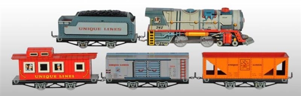 UNIQUE ART LITHOGRAPHED TIN WIND-UP FREIGHT TRAIN 