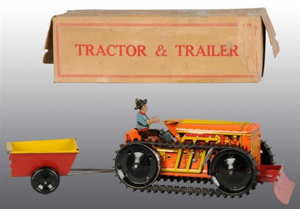 TIN MARX TRACTOR & TRAILER WIND-UP TOY.           