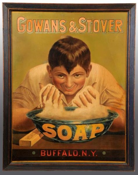 CARDBOARD GOWANS & STOVER SOAP ADVERTISING SIGN.  
