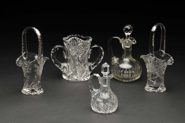 LOT OF 5: CUT GLASS PIECES.                       