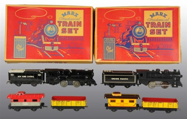 LOT OF 2: TIN MARX STEAM-TYPE WIND-UP TRAIN SETS. 