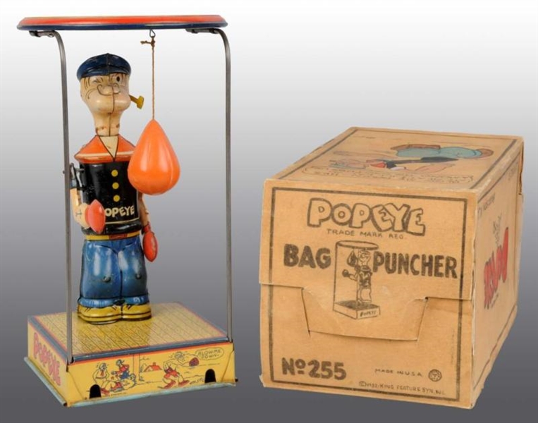 TIN CHEIN POPEYE OVERHEAD BAG PUNCHER WIND-UP TOY 