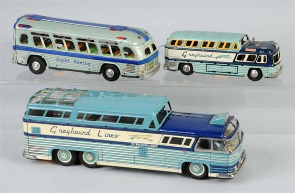 LOT OF 3: TIN BUS FRICTION & BATTERY-OP TOYS.     