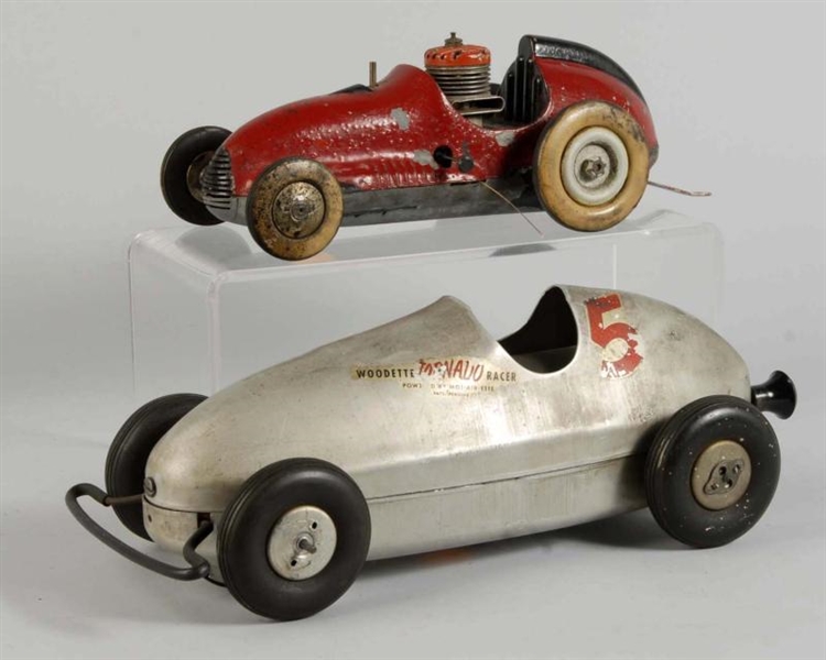LOT OF 2: PRESSED STEEL RACE CAR TOYS.            