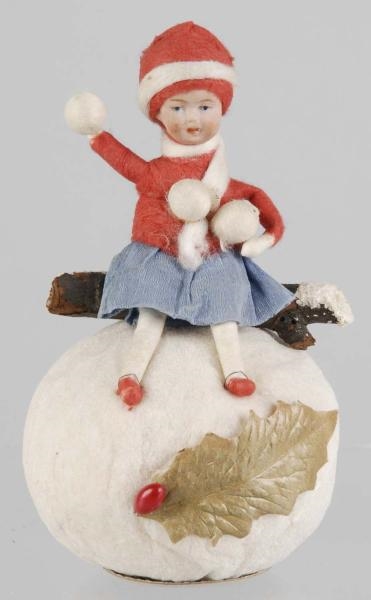HEUBACH GIRL ON SNOWBALL CANDY CONTAINER.         