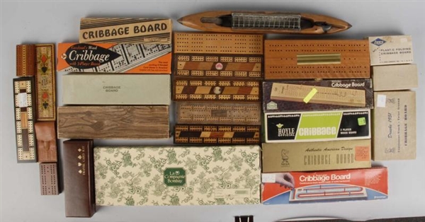 LOT OF 15+ WOODEN CRIBBAGE BOARD GAMES.           