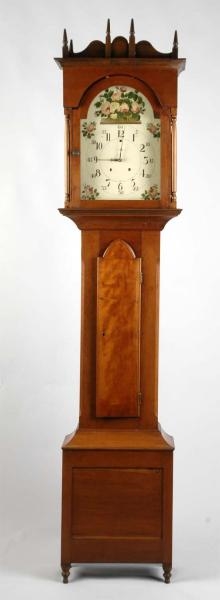 AMERICAN CHIPPENDALE CHERRY WOOD TALL CLOCK.      