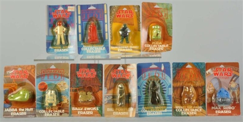 Lot of 11: Star Wars Erasers on Original Cards.