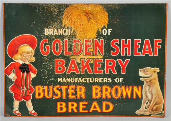 EMBOSSED TIN BUSTER BROWN BREAD SIGN.             