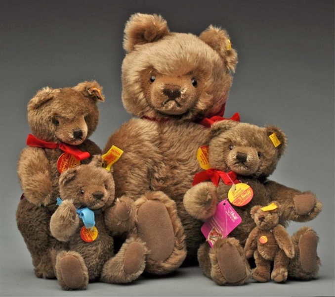 LOT OF 5: ORIGINAL STEIFF TEDDY BEARS.            