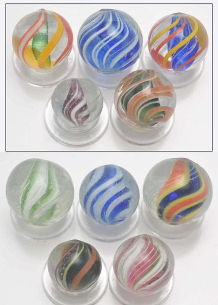 LOT OF 10: JELLY CORE SWIRL MARBLES.              