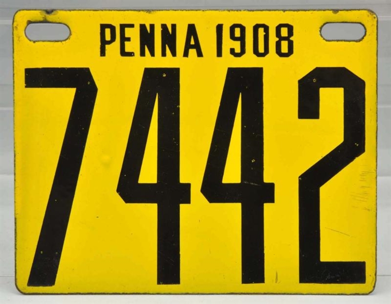 1908 PENNSYLVANIA PORCELAIN AUTO LICENSE PLATES.  