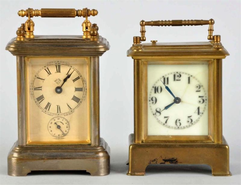 LOT OF 2: SMALL CARRIAGE CLOCKS.                  