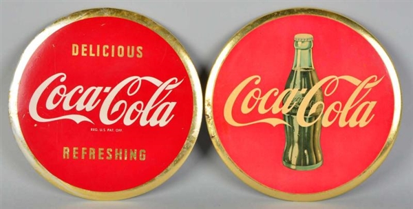 LOT OF 2: COCA-COLA CELLULOID DISC SIGNS.         