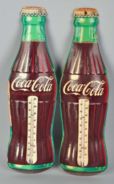 LOT OF 2: EMBOSSED TIN COCA-COLA THERMOMETERS.    