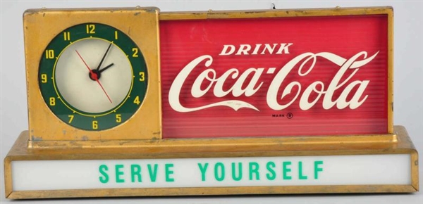 COCA-COLA COUNTER LIGHTED SIGN/CLOCK.             