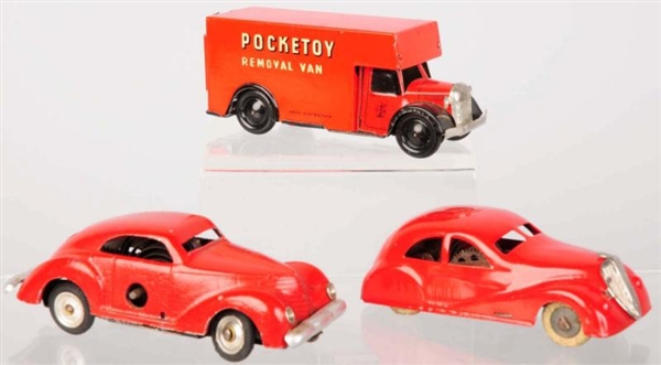 LOT OF 3: DIECAST & TIN VEHICLE WIND-UP TOYS.     