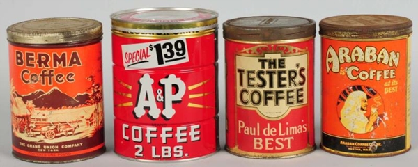 LOT OF 4: ASSORTED COFFEE CANS.                   