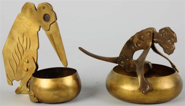 LOT OF 2: BRASS FIGURAL CIGAR CUTTERS & ASHTRAYS. 