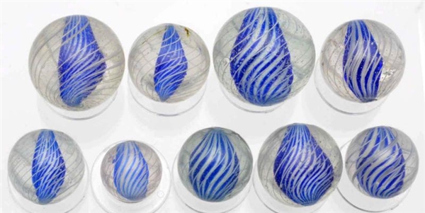 LOT OF 9: SAME CANE SOLID CORE SWIRL MARBLES.     