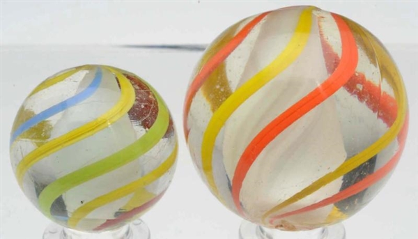 LOT OF 2: SOLID CORE ENGLISH SWIRL MARBLES.       