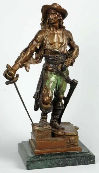 BRONZE PIRATE STATUE ON MARBLE BASE.              