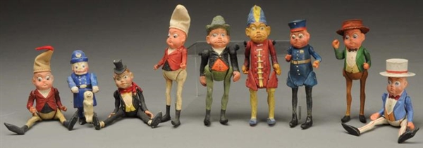 LOT OF 9: SMALL PAPER MACHE BROWNIE FIGURES.      