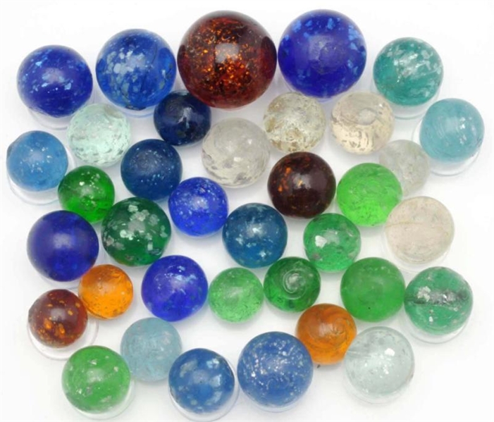 LOT OF APPROXIMATELY 36: MICA MARBLES.            