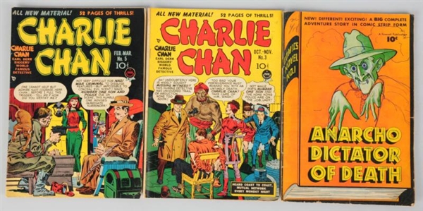 LOT OF 3: ANARCHO & CHARLIE CHAN COMIC BOOKS.     